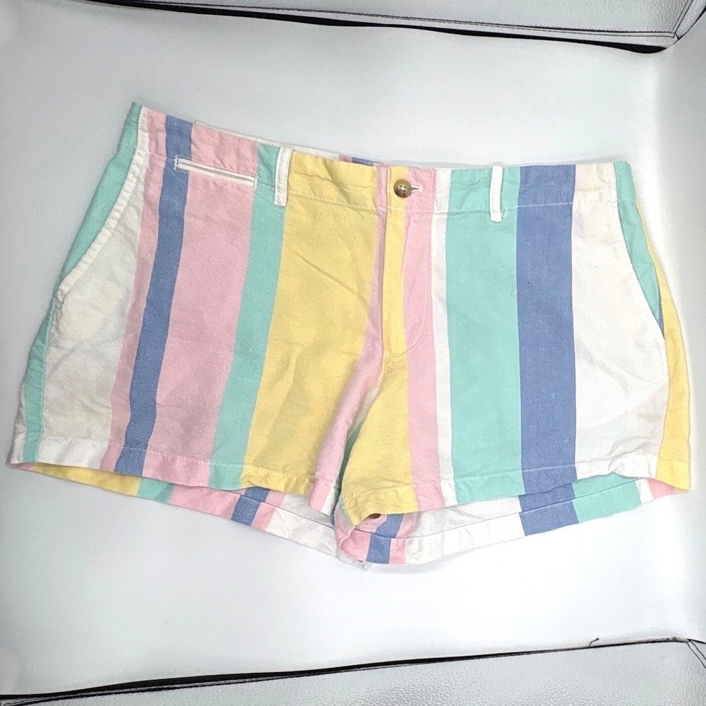 Polo Ralph Lauren Womens Pastel Multi Stripe‎ Cotton Chino Shorts Pink Blue